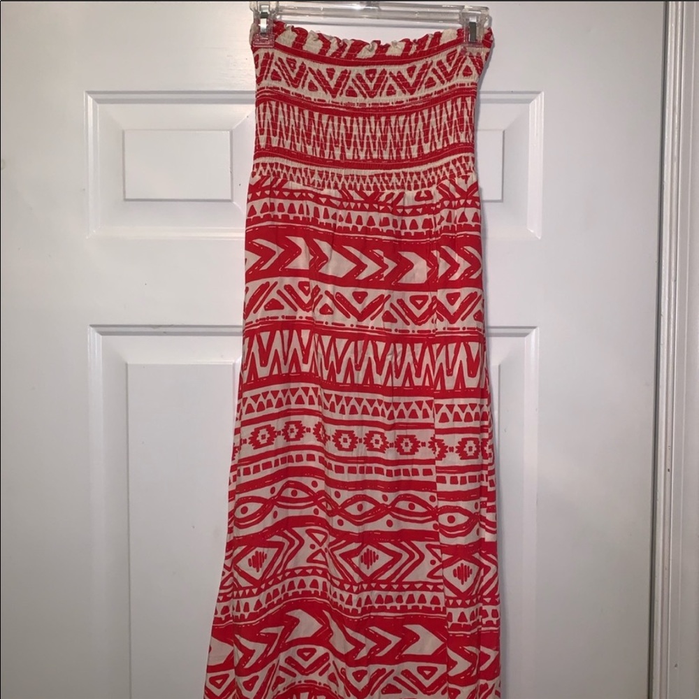 Charlotte Russe Strapless Maxi Dress Small Pink White Tribal Print Smocked Boho